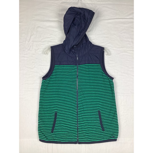 Tommy Hilfiger Womens Vest  Athluxe Hooded Front Zip Puffer Green Stripe Medium - Picture 1 of 8